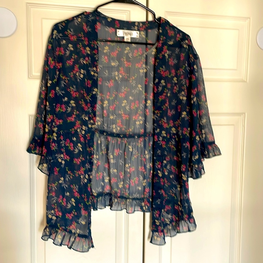 Sheer Navy Floral cardigan feminine flowy 3/4 sleeve